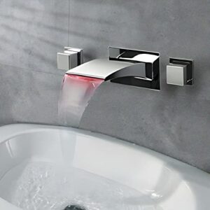 Lightinthebox Contemporary Wall Mounted LED Waterfall with Ceramic Valve Two Handles Three Holes for Chrome Bathroom Sink Faucet