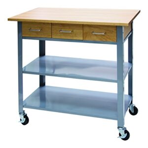 vertiflex countertop serving cart, wood, 3 shelves, 3 drawers, 35.5" x 19.75" x 34.25", oak/gray