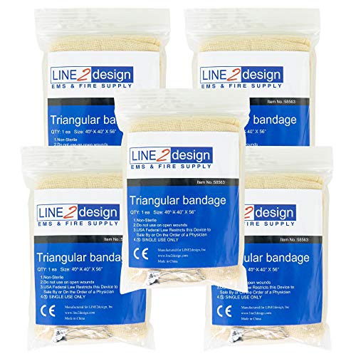 LINE2design Triangular Bandage - First Aid Bandage Wound Dressing Fracture Fixation Emergency 5Pk