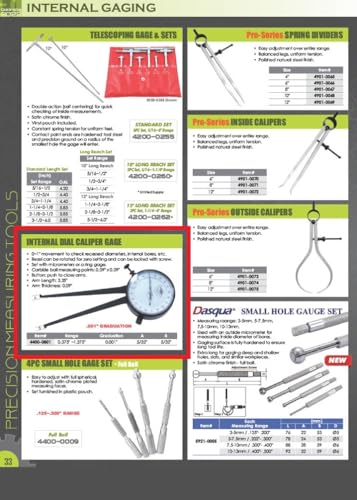 HHIP 4400-0801 Internal Dial Caliper Gage, 0.375"-1.375" Range, 0.001" Graduation