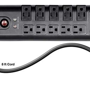 Monoprice 10 Outlet Rotating Surge Protector Power Block / Strip - 8 Feet - Black | 2880 Joules, Heavy Duty Cord
