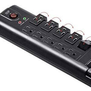 Monoprice 10 Outlet Rotating Surge Protector Power Block / Strip - 8 Feet - Black | 2880 Joules, Heavy Duty Cord