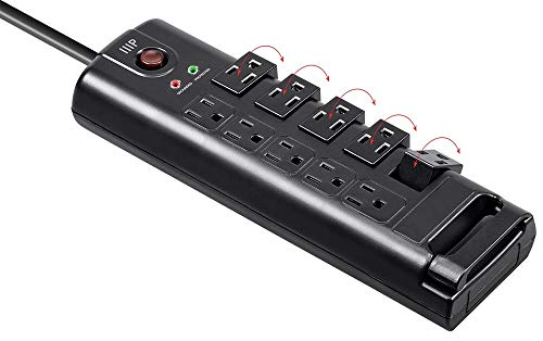 Monoprice 10 Outlet Rotating Surge Protector Power Block / Strip - 8 Feet - Black | 2880 Joules, Heavy Duty Cord