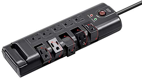 Monoprice 10 Outlet Rotating Surge Protector Power Block / Strip - 8 Feet - Black | 2880 Joules, Heavy Duty Cord