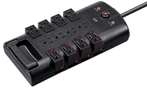 monoprice 12 outlet rotating power strip surge protector block -10 feet heavy duty cord, ul rated, 4320 joules, 330 volts clamping voltage, with grounded and protected light indicator - black