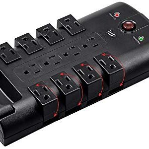 Monoprice 12 Outlet Rotating Power Strip Surge Protector Block -10 Feet Heavy Duty Cord, UL Rated, 4320 Joules, 330 Volts Clamping Voltage, With Grounded And Protected Light Indicator - Black