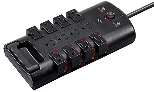 Monoprice 12 Outlet Rotating Power Strip Surge Protector Block -10 Feet Heavy Duty Cord, UL Rated, 4320 Joules, 330 Volts Clamping Voltage, With Grounded And Protected Light Indicator - Black