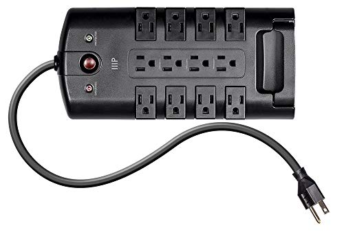 Monoprice 12 Outlet Rotating Power Strip Surge Protector Block -10 Feet Heavy Duty Cord, UL Rated, 4320 Joules, 330 Volts Clamping Voltage, With Grounded And Protected Light Indicator - Black