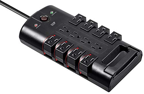 Monoprice 12 Outlet Rotating Power Strip Surge Protector Block -10 Feet Heavy Duty Cord, UL Rated, 4320 Joules, 330 Volts Clamping Voltage, With Grounded And Protected Light Indicator - Black