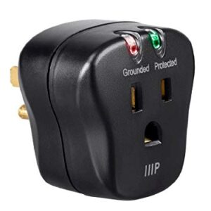 Monoprice 115877 1 Outlet Portable Mini Power Surge Protector Wall Tap - Black | UL Rated 540 Joules With Grounded And Protected Light Indicator