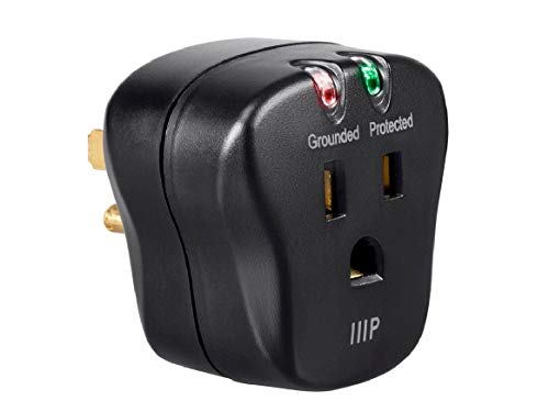 Monoprice 115877 1 Outlet Portable Mini Power Surge Protector Wall Tap - Black | UL Rated 540 Joules With Grounded And Protected Light Indicator