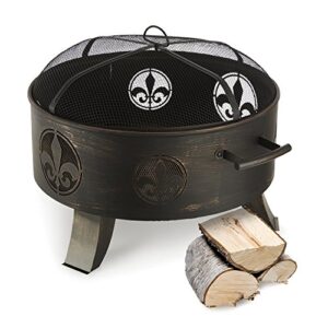 blumfeldt versailles portable fire pit with grill grate, poker and spark protection, fire pits for outside, wood burning fire pit with carry handles - 23.6" diameter