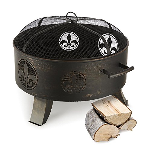 BLUMFELDT Versailles Portable Fire Pit with Grill Grate, Poker and Spark Protection, Fire Pits for Outside, Wood Burning Fire Pit with Carry Handles - 23.6" Diameter