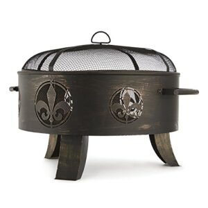 BLUMFELDT Versailles Portable Fire Pit with Grill Grate, Poker and Spark Protection, Fire Pits for Outside, Wood Burning Fire Pit with Carry Handles - 23.6" Diameter