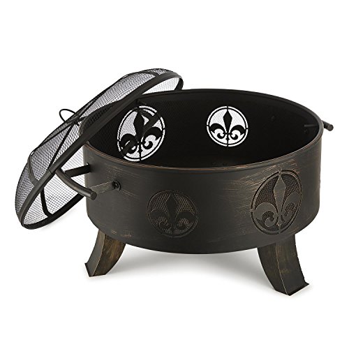 BLUMFELDT Versailles Portable Fire Pit with Grill Grate, Poker and Spark Protection, Fire Pits for Outside, Wood Burning Fire Pit with Carry Handles - 23.6" Diameter