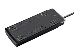 monoprice 12 outlet slim surge protector power strip - 10 feet - black | heavy duty cord | ul rated, 4,230 joules with grounded and protected light indicator