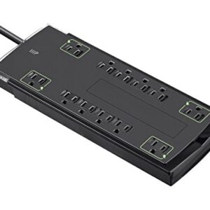 Monoprice 12 Outlet Slim Surge Protector Power Strip - 10 Feet - Black | Heavy Duty Cord | UL Rated, 4,230 Joules With Grounded And Protected Light Indicator