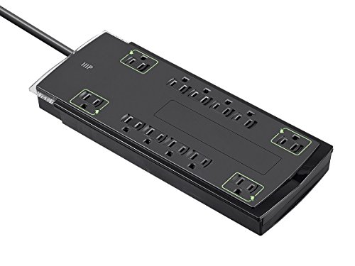 Monoprice 12 Outlet Slim Surge Protector Power Strip - 10 Feet - Black | Heavy Duty Cord | UL Rated, 4,230 Joules With Grounded And Protected Light Indicator