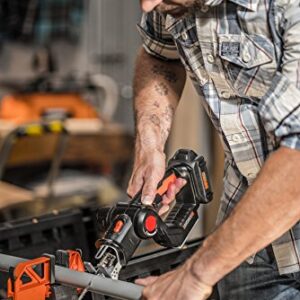 Worx 20V AXIS 2-in-1 Cordless Reciprocating Saw & Jig Saw, Orbital Cutting Reciprocating Saw, Pivoting Head Jigsaw Tool with Tool-Free Blade Change, Power Share WX550L – Battery & Charger Included