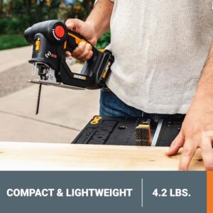 Worx 20V AXIS 2-in-1 Cordless Reciprocating Saw & Jig Saw, Orbital Cutting Reciprocating Saw, Pivoting Head Jigsaw Tool with Tool-Free Blade Change, Power Share WX550L – Battery & Charger Included