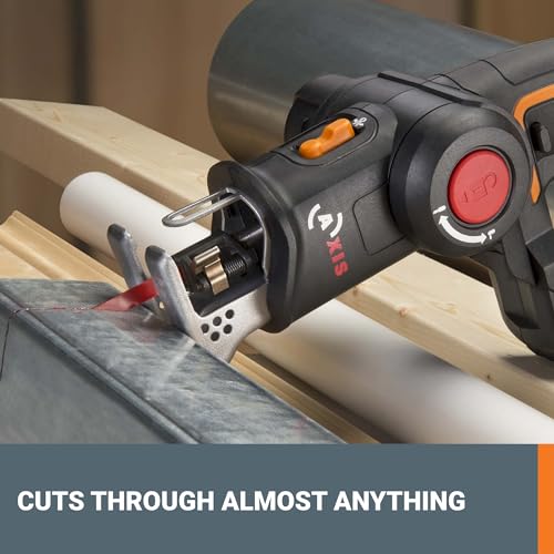 Worx 20V AXIS 2-in-1 Cordless Reciprocating Saw & Jig Saw, Orbital Cutting Reciprocating Saw, Pivoting Head Jigsaw Tool with Tool-Free Blade Change, Power Share WX550L – Battery & Charger Included