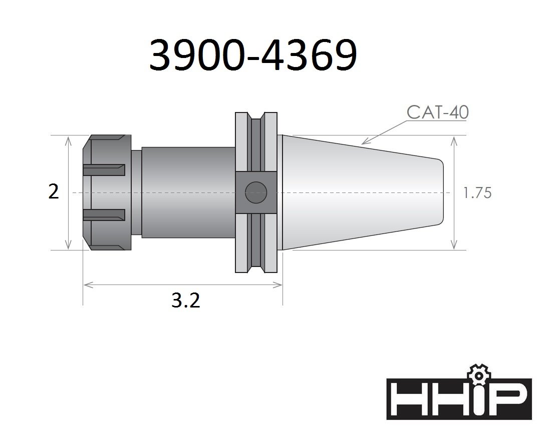 HHIP 3900-4369 CAT 40 Type ER-32 Collet Chuck, 5/8" -11 Drawbar End, 0.078-0.787" Collet Range, 3.2" Gage Depth