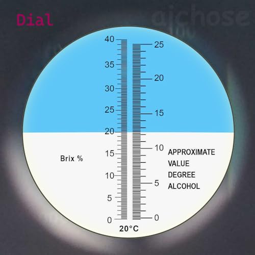Refractometer for Grape Wine Brewing, Measuring Sugar Content in Original Grape Juice and Predicting The Wine Alcohol Degree, Dual Scale of 0-40% Brix & 0-25% vol Alcohol, Wine Making Kit