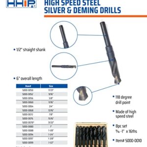 HHIP 5000-0052 9/16" High Speed Steel Silver and Deming Drill, 118 Degree Drill Point, 1/2" Straight Shank, 6" OAL