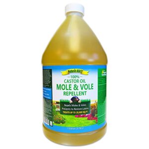 nature’s mace mole & vole repellent 1 gallon castor oil concentrate/covers up to 20,000 sq. ft. / keep moles and voles out of your lawn and garden/safe to use around home & plants guaranteed