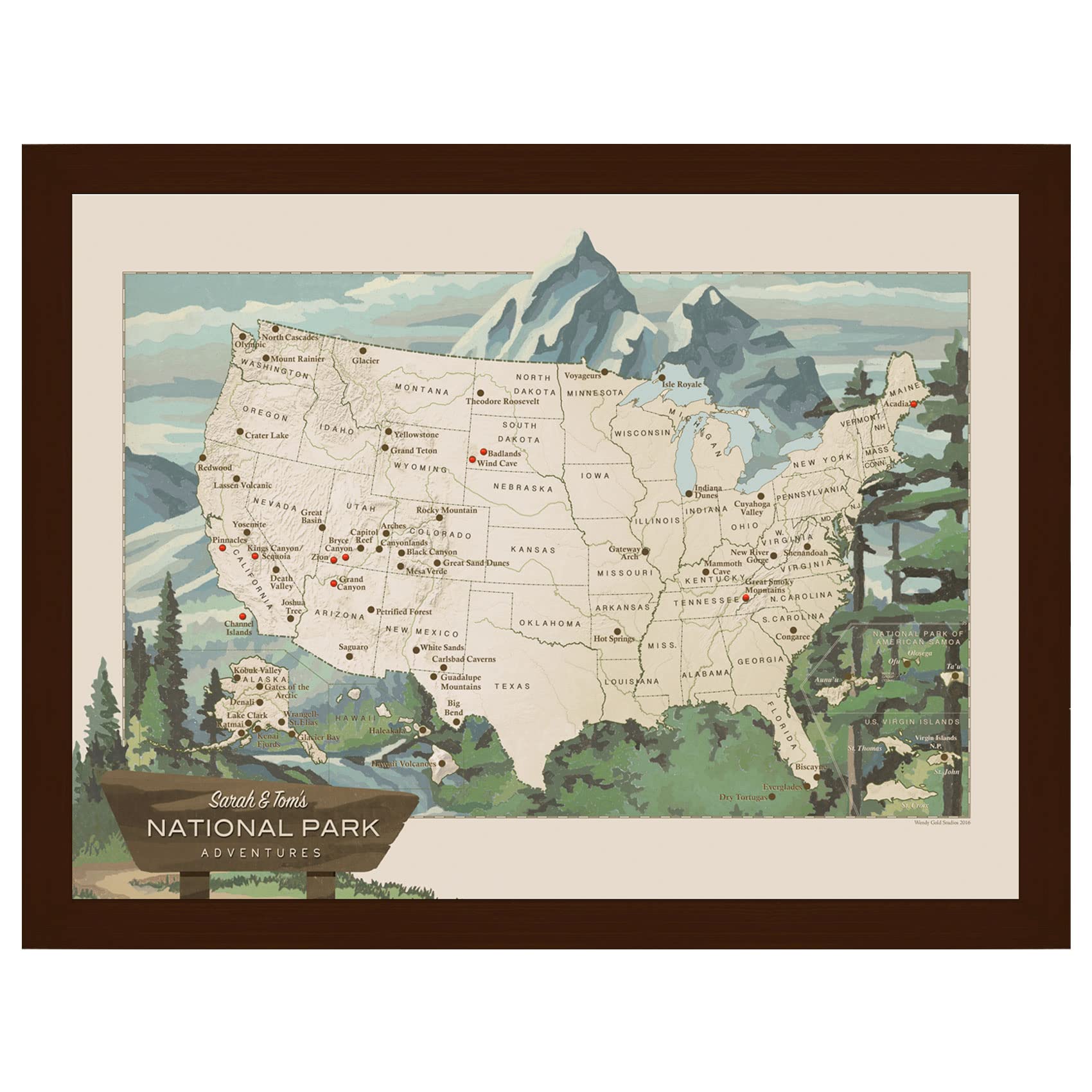 Personalized National Parks Push Pin Map - USA National Parks Travel Map