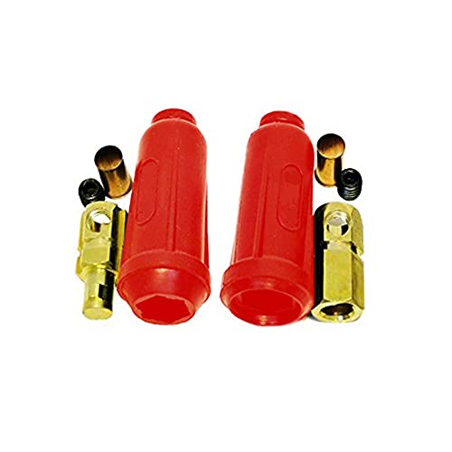 WeldingCity Dinse-Type Twist-Lock Insulated Connector Pair (Male/Female Red Cover) for Welding Cable AWG 1/0-3/0 (50-70mm)