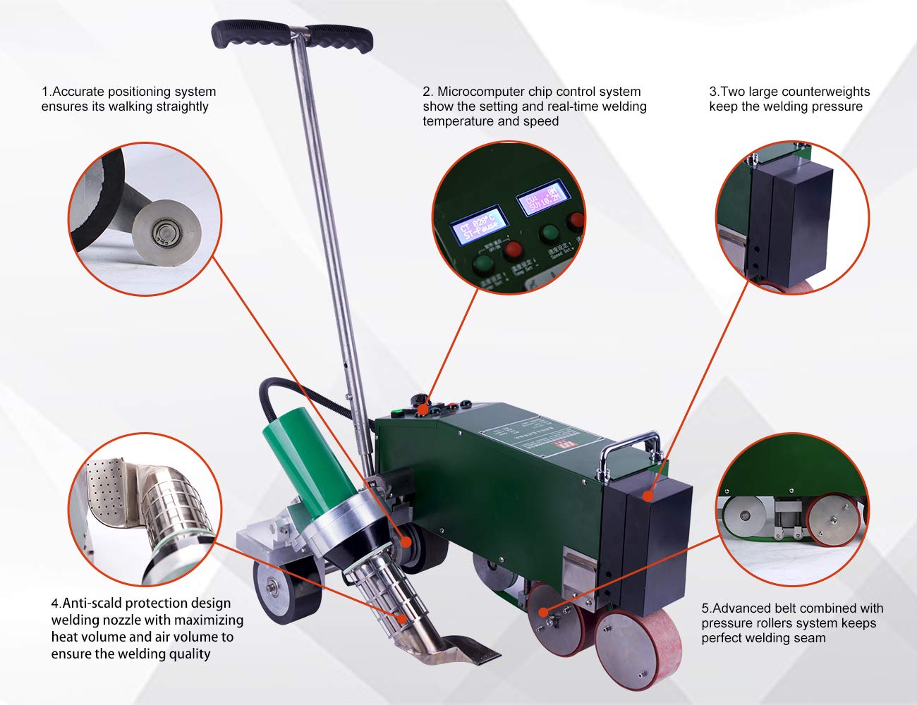 PVC TPO Roofing Hot Air Welder Roof Welding Machine with 40 mm Overlap Welding Nozzle Lesite LST-WP1