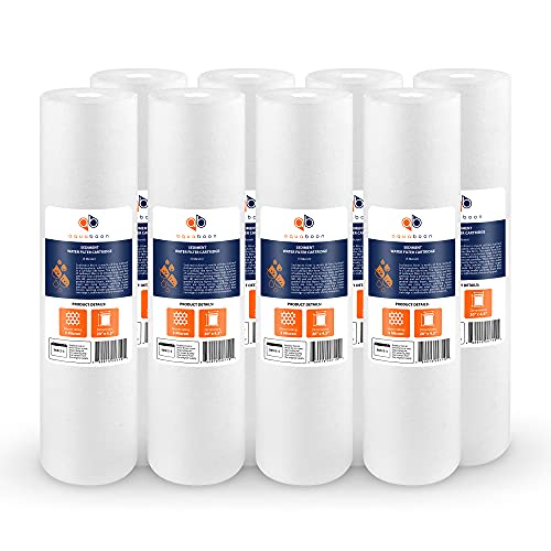 Aquaboon 5 Micron 20" x 4.5" Sediment Water Filter Replacement Cartridge | Whole House Sediment Filtration | COMPATIBLE WITH: AP810-2, SDC-45-2005, FPMB-BB5-20, P5-20BB, FP25B, 155358-43, 8 Pack