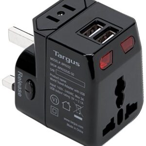 Targus World Travel Power Adapter with Dual USB Charging Ports for Laptop, Phone, Tablet, or Other Mobile Device (APK032US)