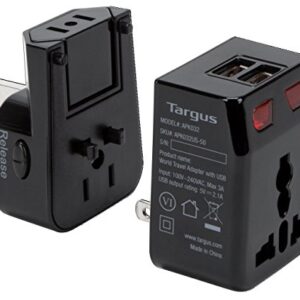 Targus World Travel Power Adapter with Dual USB Charging Ports for Laptop, Phone, Tablet, or Other Mobile Device (APK032US)