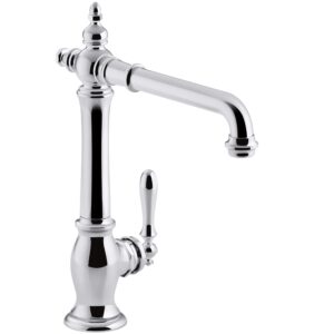 kohler k-99266-cp artifacts single-hole kitchen sink faucet with 13-1/2 in. swing spout and victorian spout design, polished chrome, one size