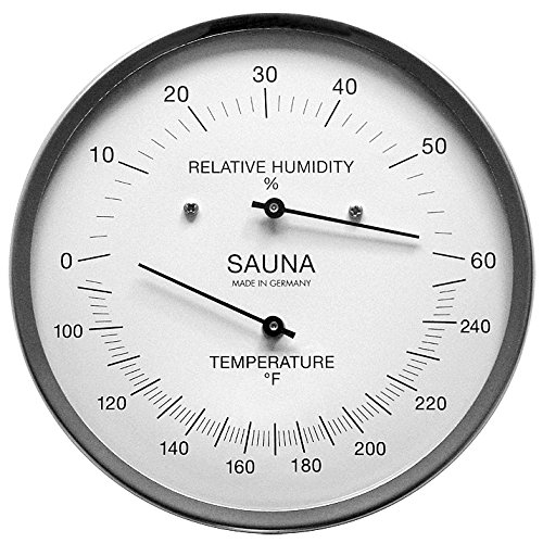 Fischer Sauna Thermometer (°Fahrenheit) & Hygrometer 5.1 Inches, 194-01F - Made in Germany
