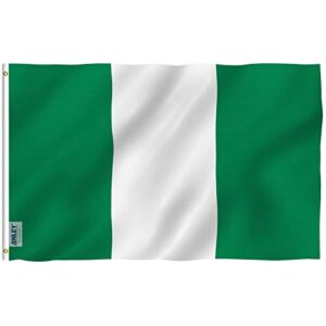 anley fly breeze 3x5 foot nigeria flag - vivid color and fade proof - canvas header and double stitched - nigerian national flags polyester with brass grommets 3 x 5 ft
