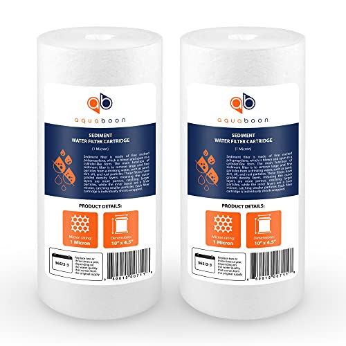 Aquaboon 2-Pack of 1 Micron 10" x 4.5" Sediment Water Filter Replacement Cartridge | Whole House Sediment Filtration | Compatible with W15-PR, HD-950, WFHD13001B, GXWH35F, GXWH30C, HF45-10BLBK10PR