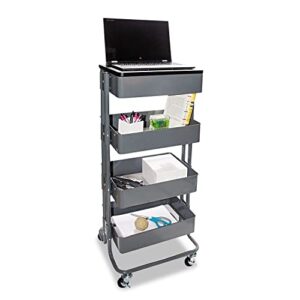 vertiflex vf51025 multi-use storage cart/stand-up workstation, 13.9w x 11.75d x 18.5-39.5h, gray