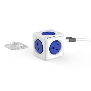 allocacoc, powercube |extended|, 5 outlets, 5 feet cable, mounting dock, surge protection, childproof sockets, etl certified (blue)