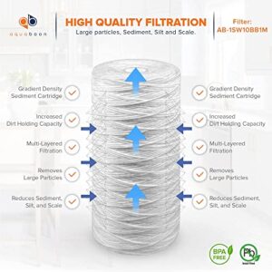 Aquaboon 1 Micron 10" x 4.5" String Wound Sediment Water Filter Cartridge | Whole House Sediment Filtration | Compatible with 84637, WPX5BB97P, PC10, 355214-45, 355215-45, WP10BB97P WP5BB97P 8-Pack