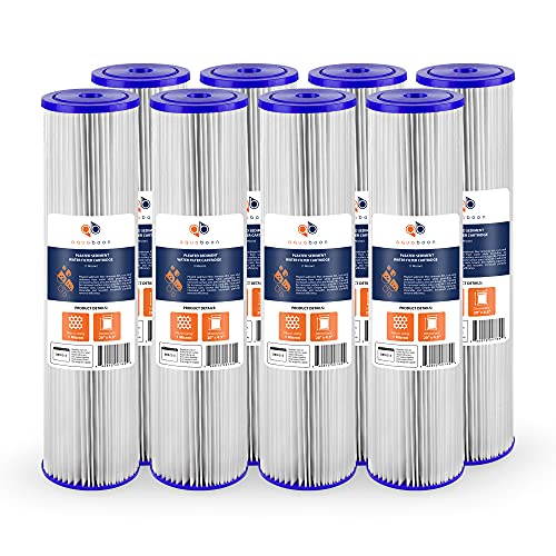 Aquaboon 1 Micron 20" x 4.5" Pleated Sediment Water Filter Replacement Cartridge | Whole House Sediment Filtration | Compatible with ECP5-BB, AP810-2, HDC3001, CP5-BB, ECP1-20BB, 8-Pack