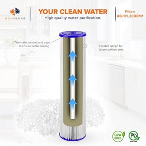 Aquaboon 1 Micron 20" x 4.5" Pleated Sediment Water Filter Replacement Cartridge | Whole House Sediment Filtration | Compatible with ECP5-BB, AP810-2, HDC3001, CP5-BB, ECP1-20BB, 8-Pack