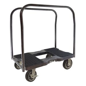 snap-loc 1500 lb all-terrain panel cart dolly black with steel frame, 6 inch solid rubber casters, panel bars and optional e-strap attachment