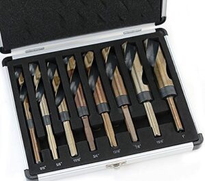 8pc hss cobalt silver & deming drill bits set, large size 9/16 to 1, reduced 1 by drill bits
