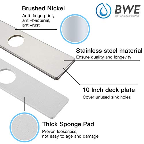BWE Square 10 Inch Kitchen Sink Faucet Hole Cover Deck Plate Escutcheon Brushed Nickel
