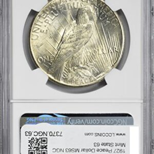 1927 Peace Dollar MS63 NGC