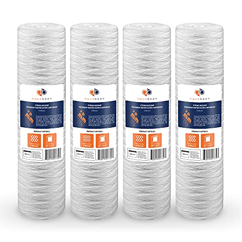 Aquaboon 5 Micron 20x4.5" String Wound Sediment Water Filter Cartridge | Whole House Sediment Filtration | Compatible with PC40-20, WP1BB20P, 355222-45, WPP-45200-01, WPP-45200-01, 84650, 4-Pack