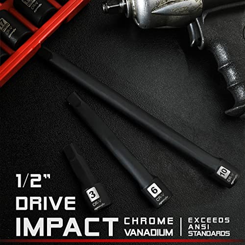 EPAuto 1/2-Inch Drive Impact Socket Extension Bar Set, Cr-V, 3 Pieces